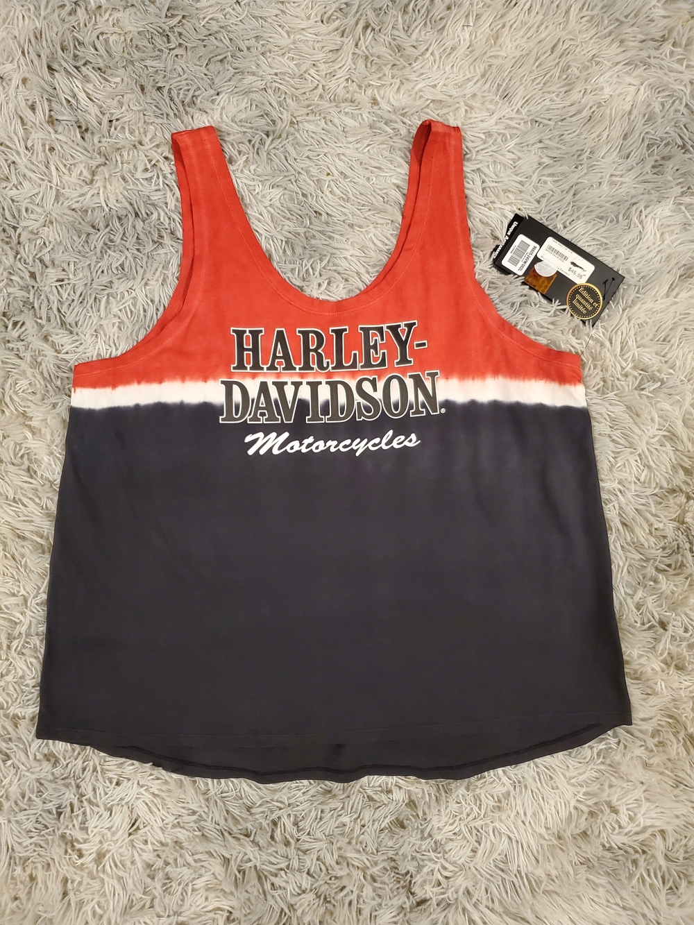 Harley-Davidson Women’s Red, Black and White Tie-Dye Scoop Neck Tank
